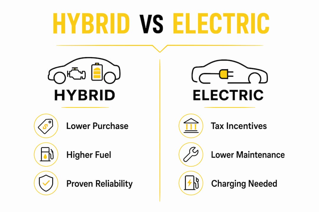 Infographic comparing hybrid and electric cars