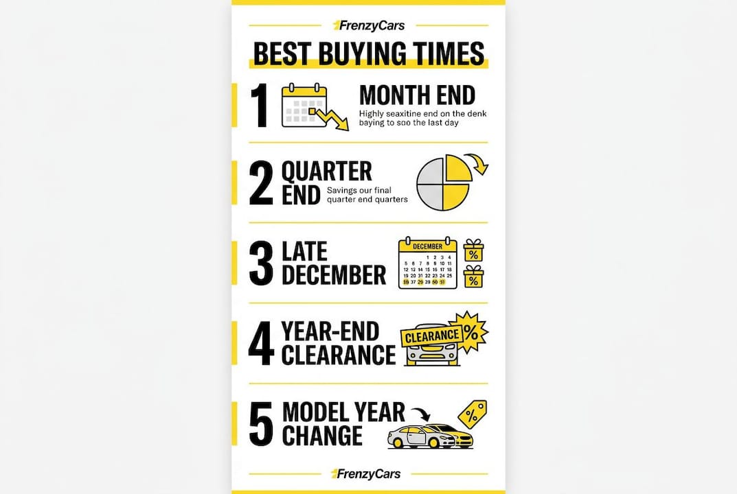 Infographic illustrating best times to buy a car in 2026