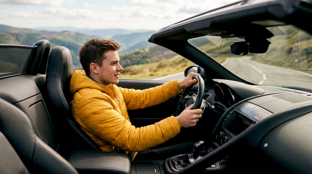 Hands on steering wheel during used car test drive