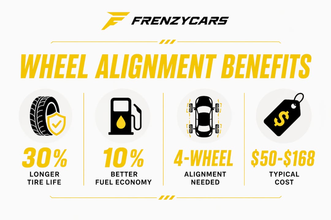 Infographic showing key benefits and stats of wheel alignment