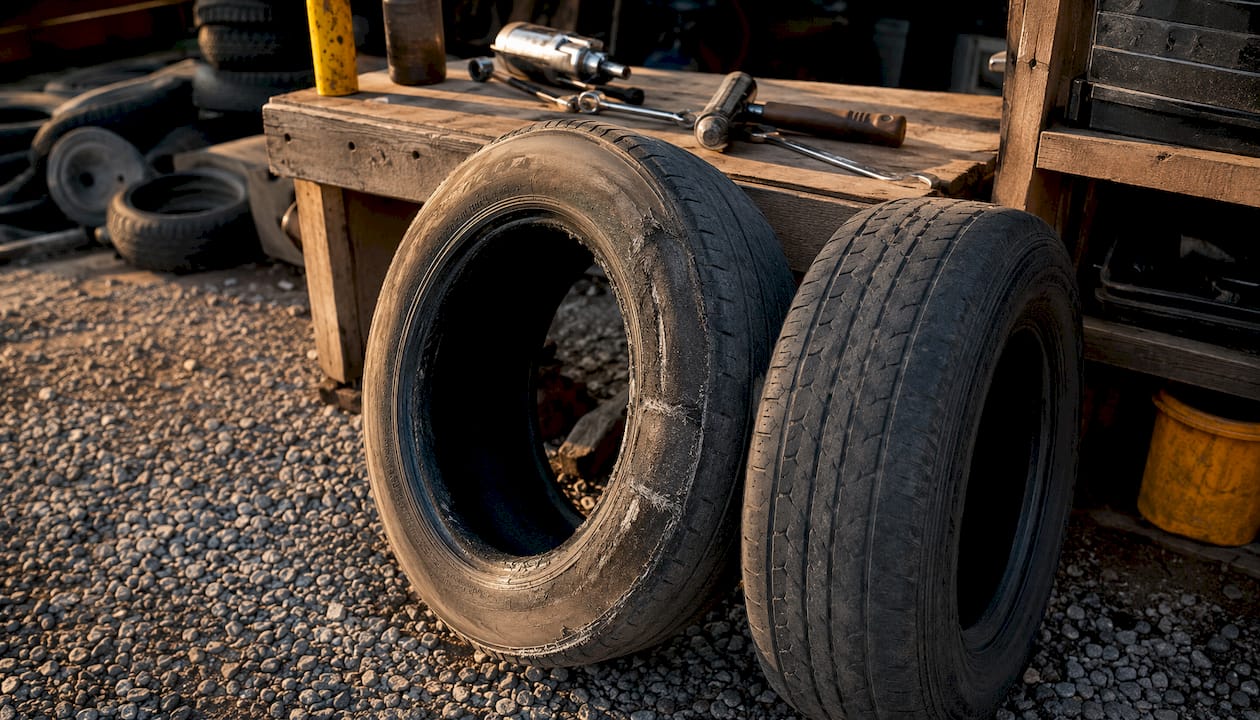 Close-up uneven tire tread wear comparison