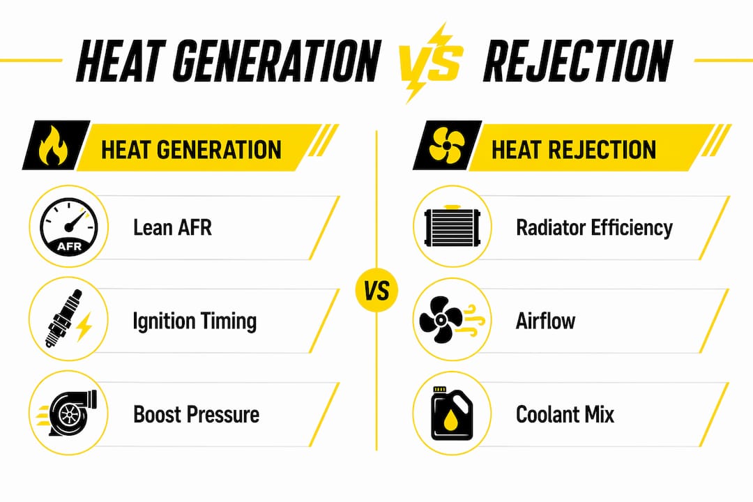 Infographic comparing heat generation and rejection in performance cars