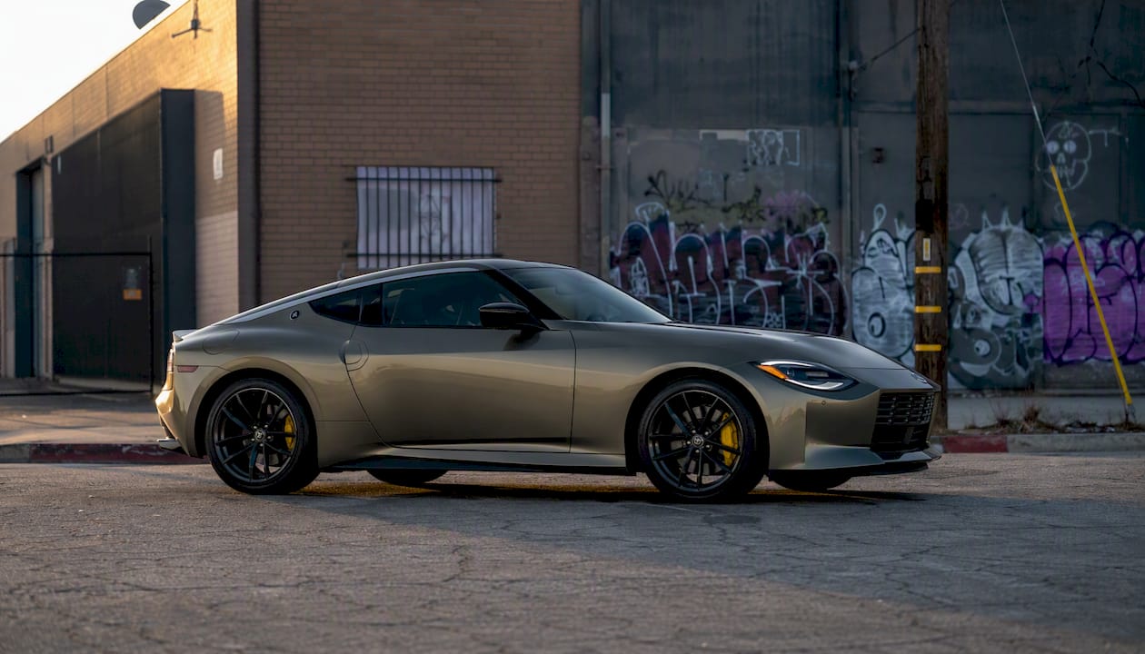 Nissan Z Sport side profile outdoors at sunset