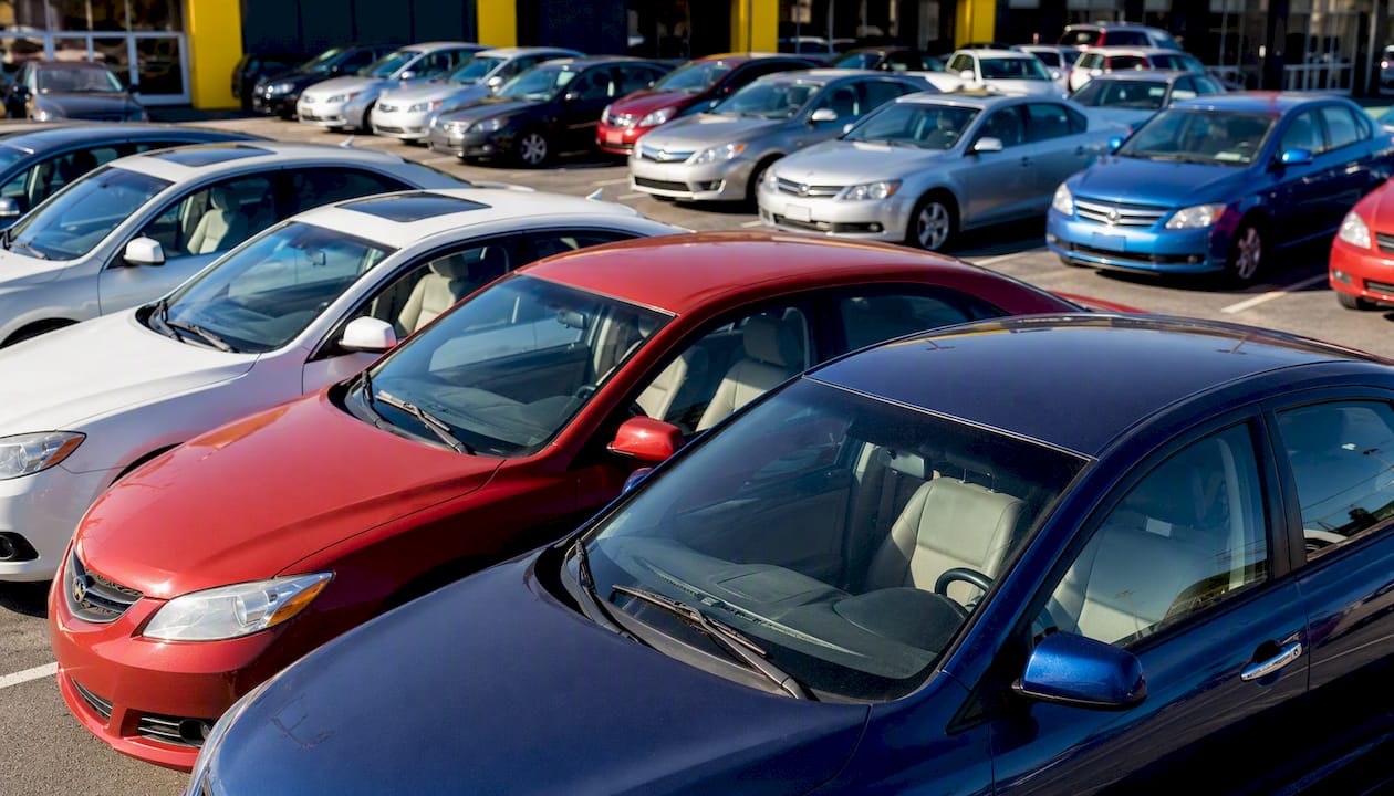 Used car lot with varied vehicle colors