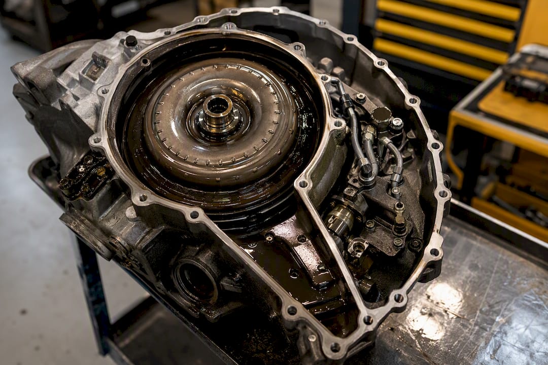 Torque converter fluid coupling close-up inside transmission