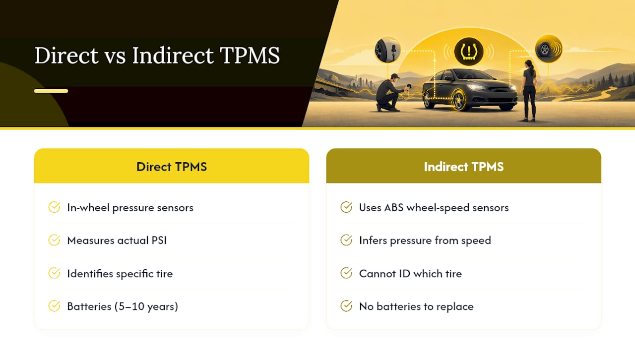 Direct and indirect TPMS system comparison