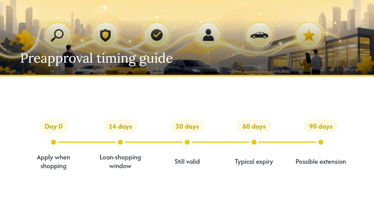 Timeline showing car loan preapproval validity