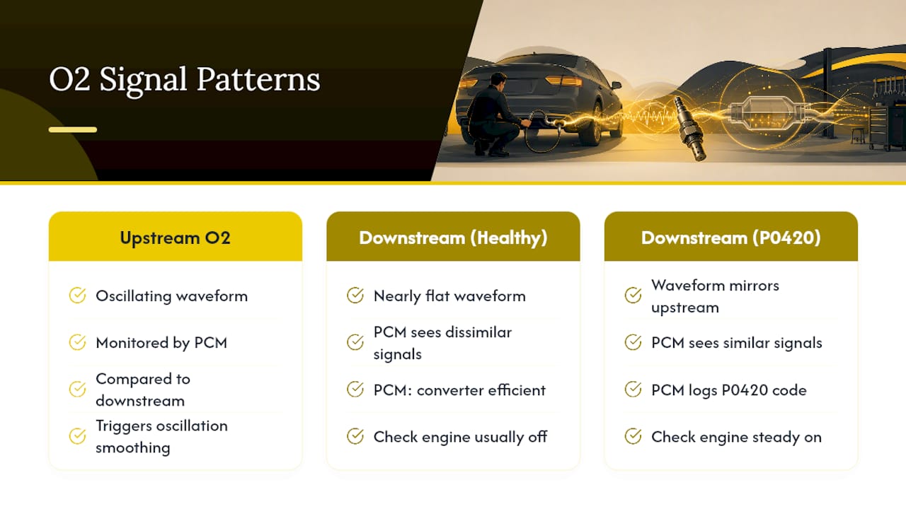 Upstream and downstream O2 waveform comparison