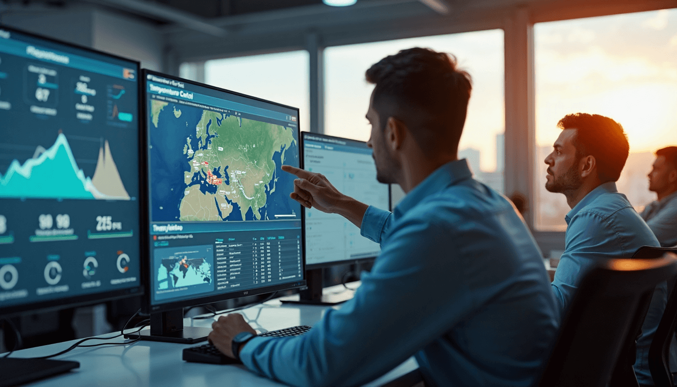 Logistics team monitors temperature-controlled deliveries on screens