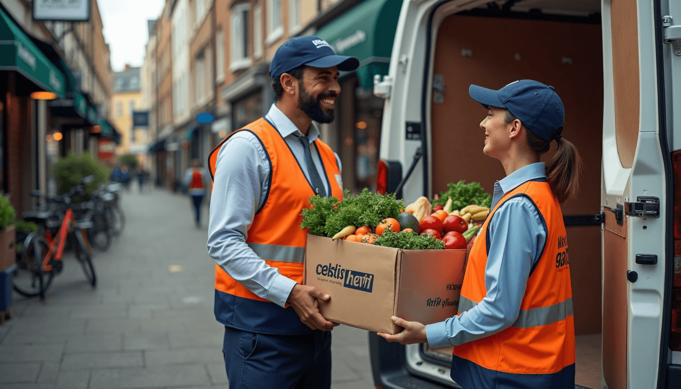 Refrigerated van delivers to UK business, staff greet driver