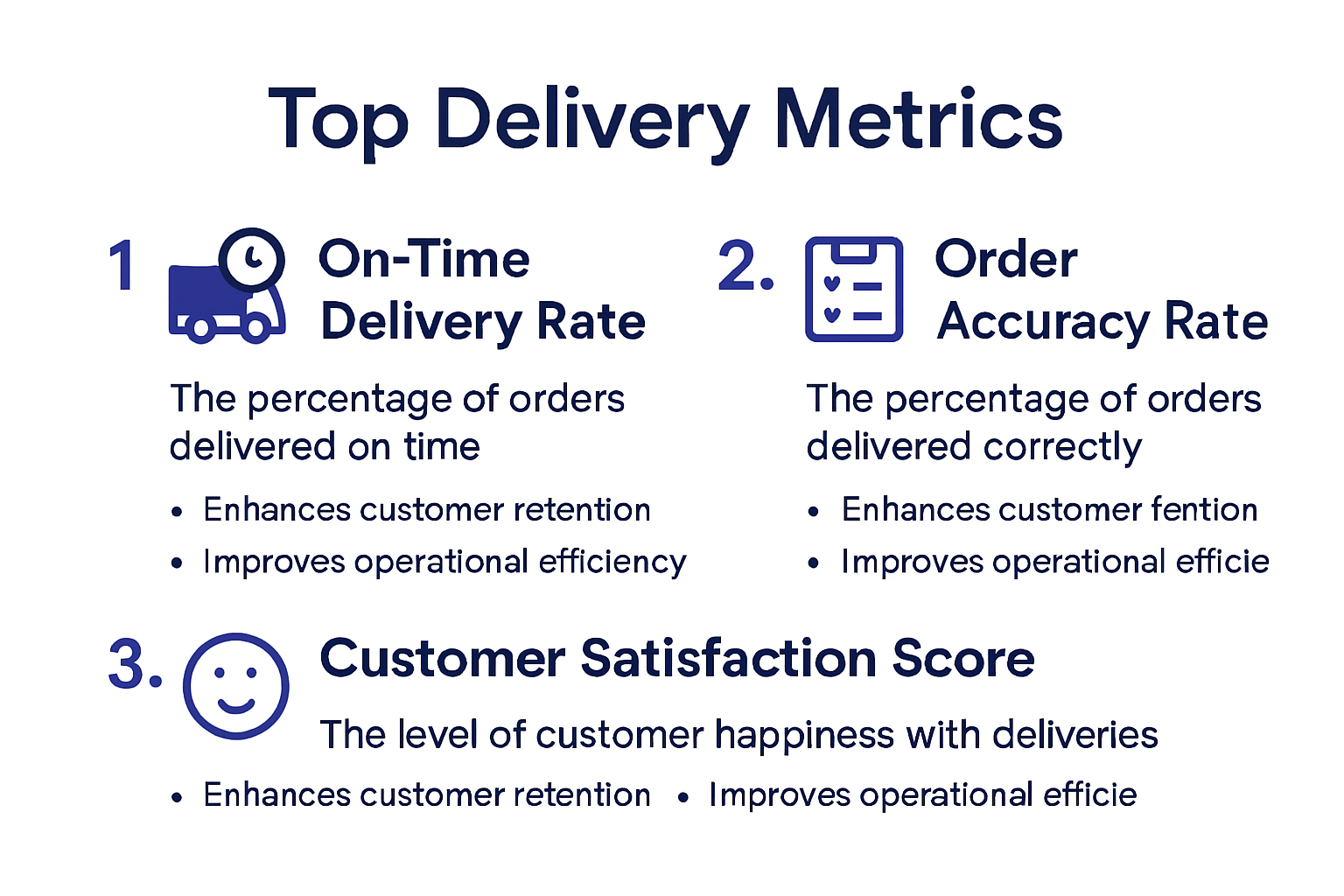 Infographic showing key delivery performance metrics and their impact.
