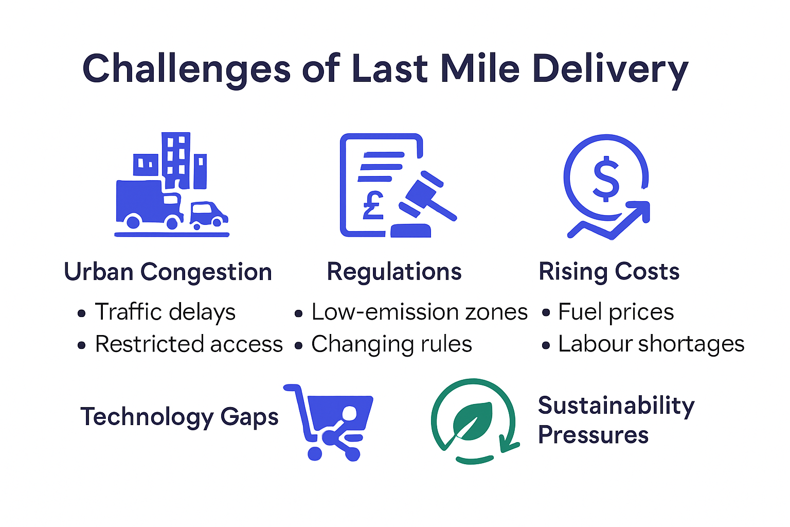 Infographic showing key last mile delivery challenges in the UK
