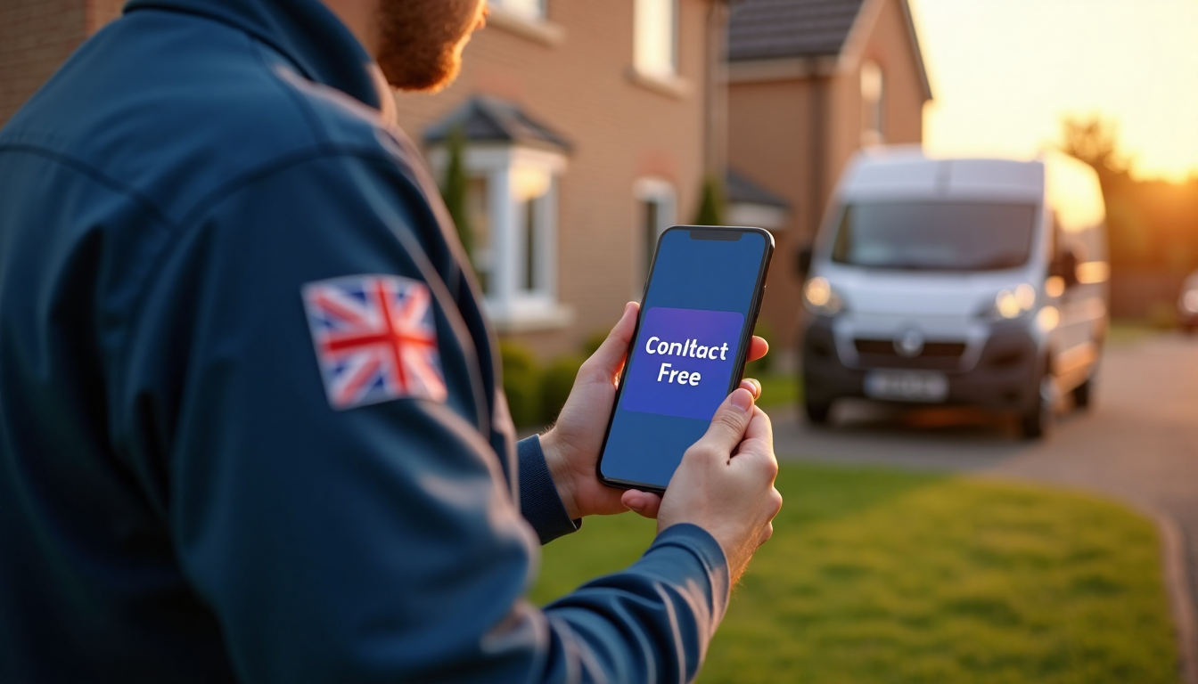 Courier leaving package at UK home with contact free banner