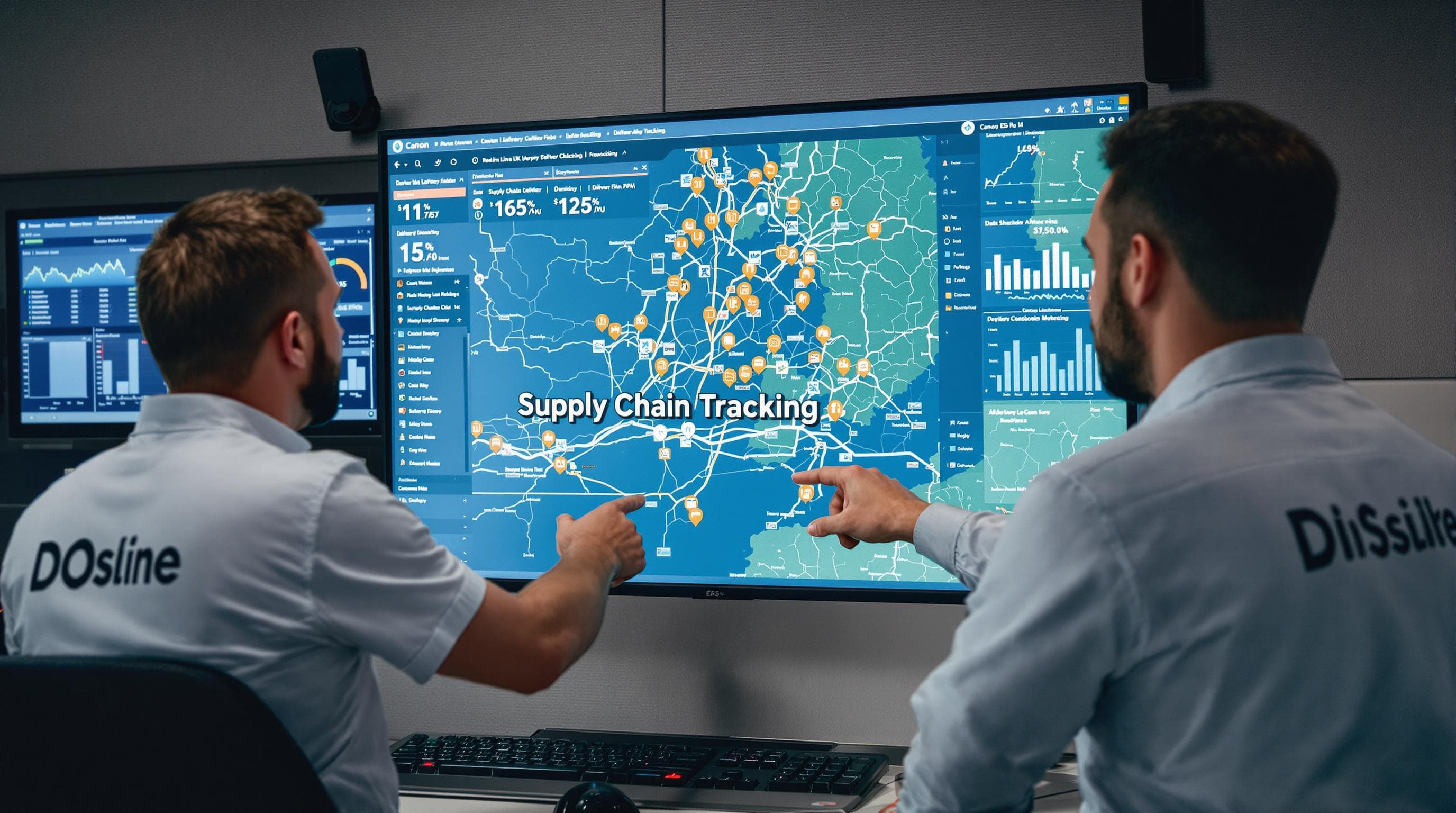 Logistics team monitoring real-time supply chain tracking dashboards