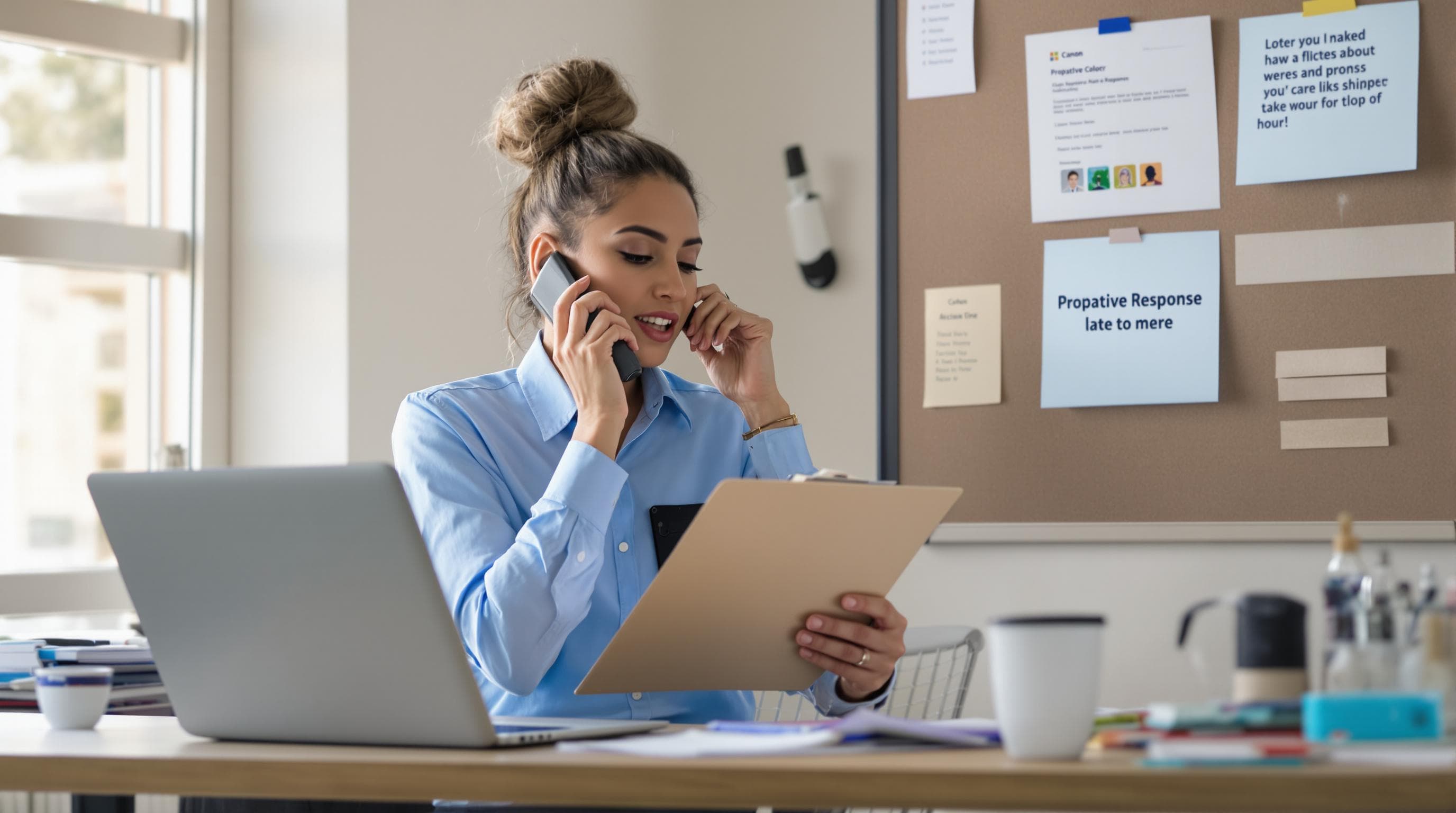 Logistics coordinator phones about late delivery next to 'Proactive Response' notice