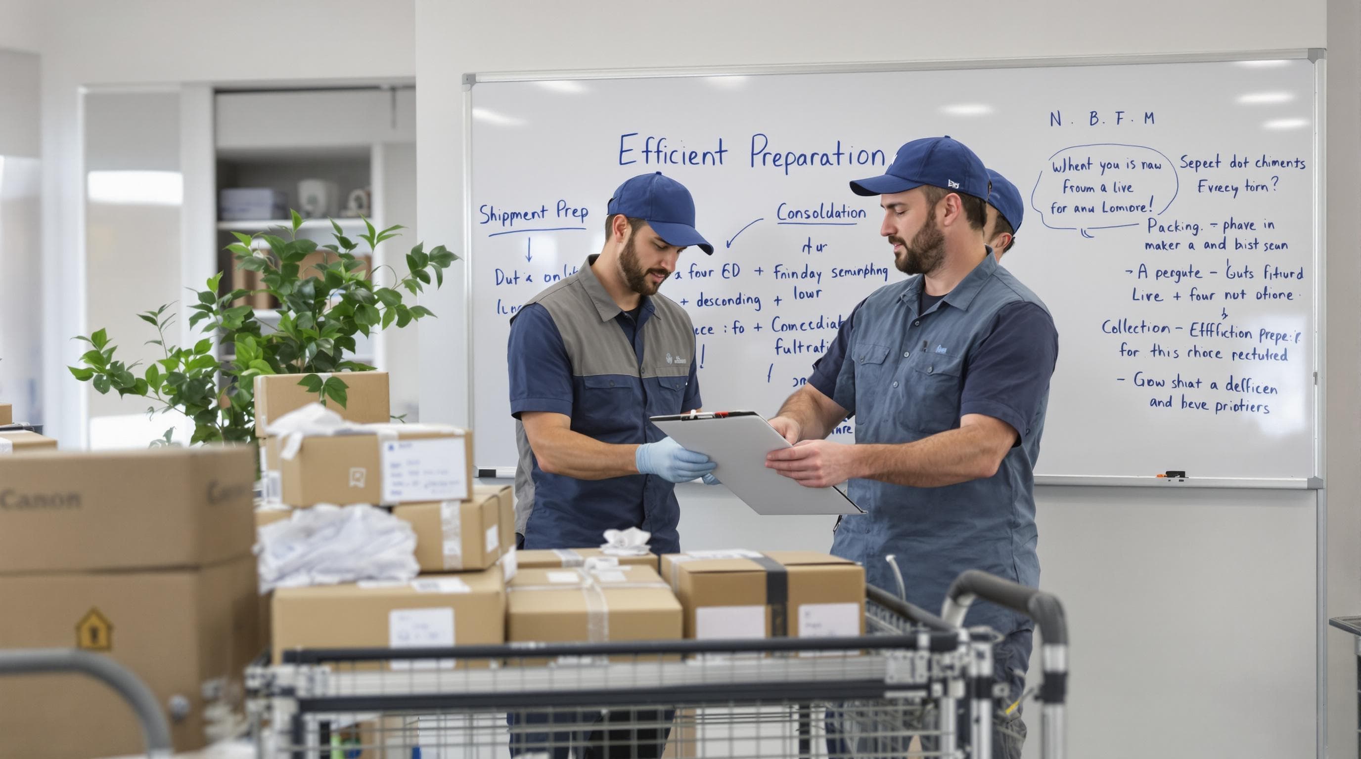 Warehouse staff preparing and labeling packages for efficient shipment