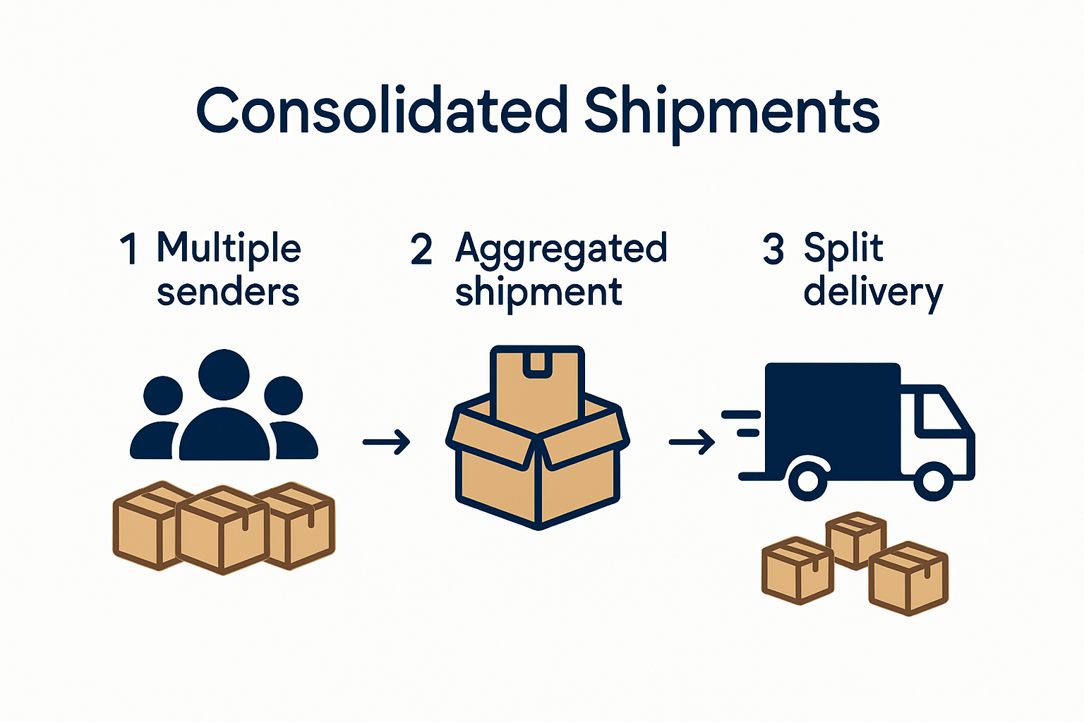 Infographic showing the consolidated shipments process flow.