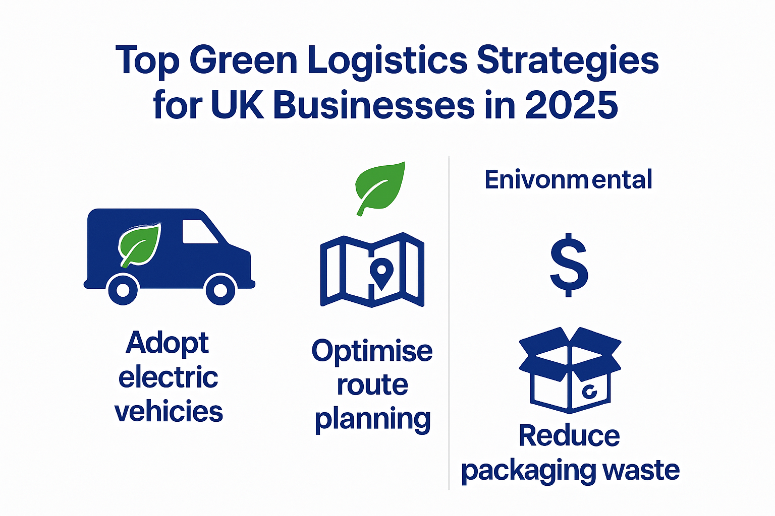 Infographic showing key green logistics strategies and their benefits