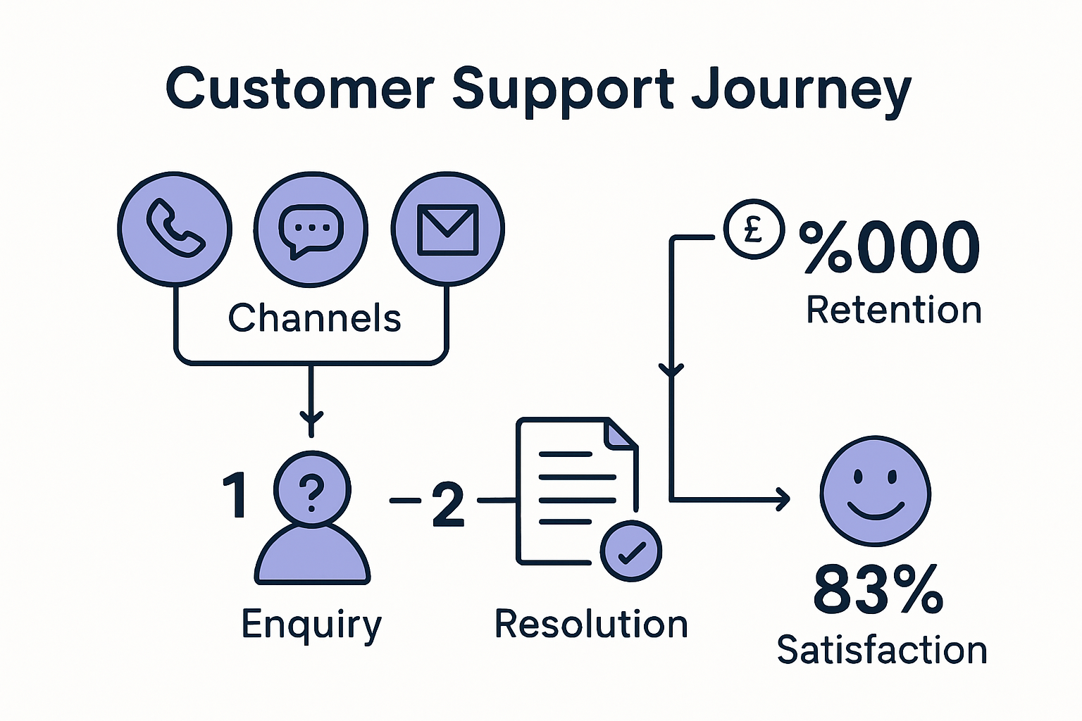 Infographic showing customer support steps and retention benefits