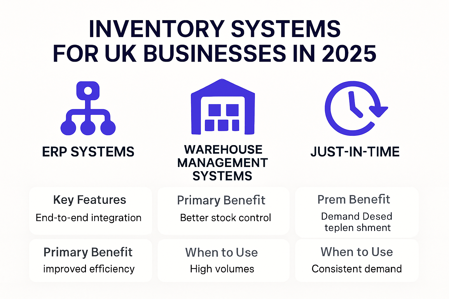 Infographic comparing three common UK inventory management systems