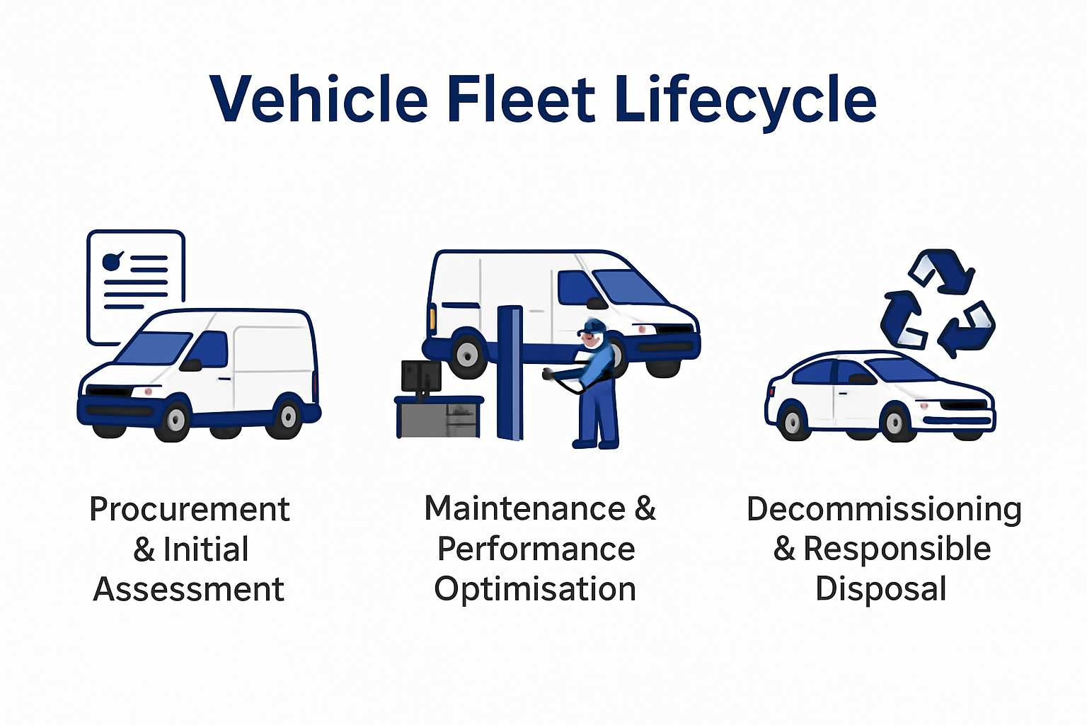 Illustrated vehicle fleet lifecycle stages infographic
