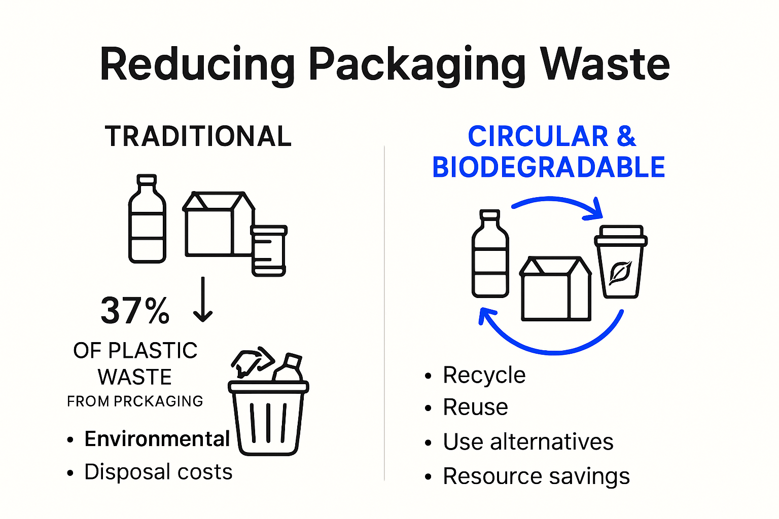 Infographic showing business strategies and impact of reducing packaging waste