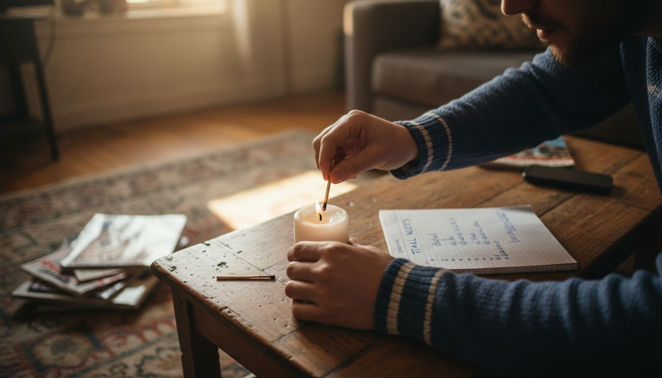 Testing candle burn on coffee table