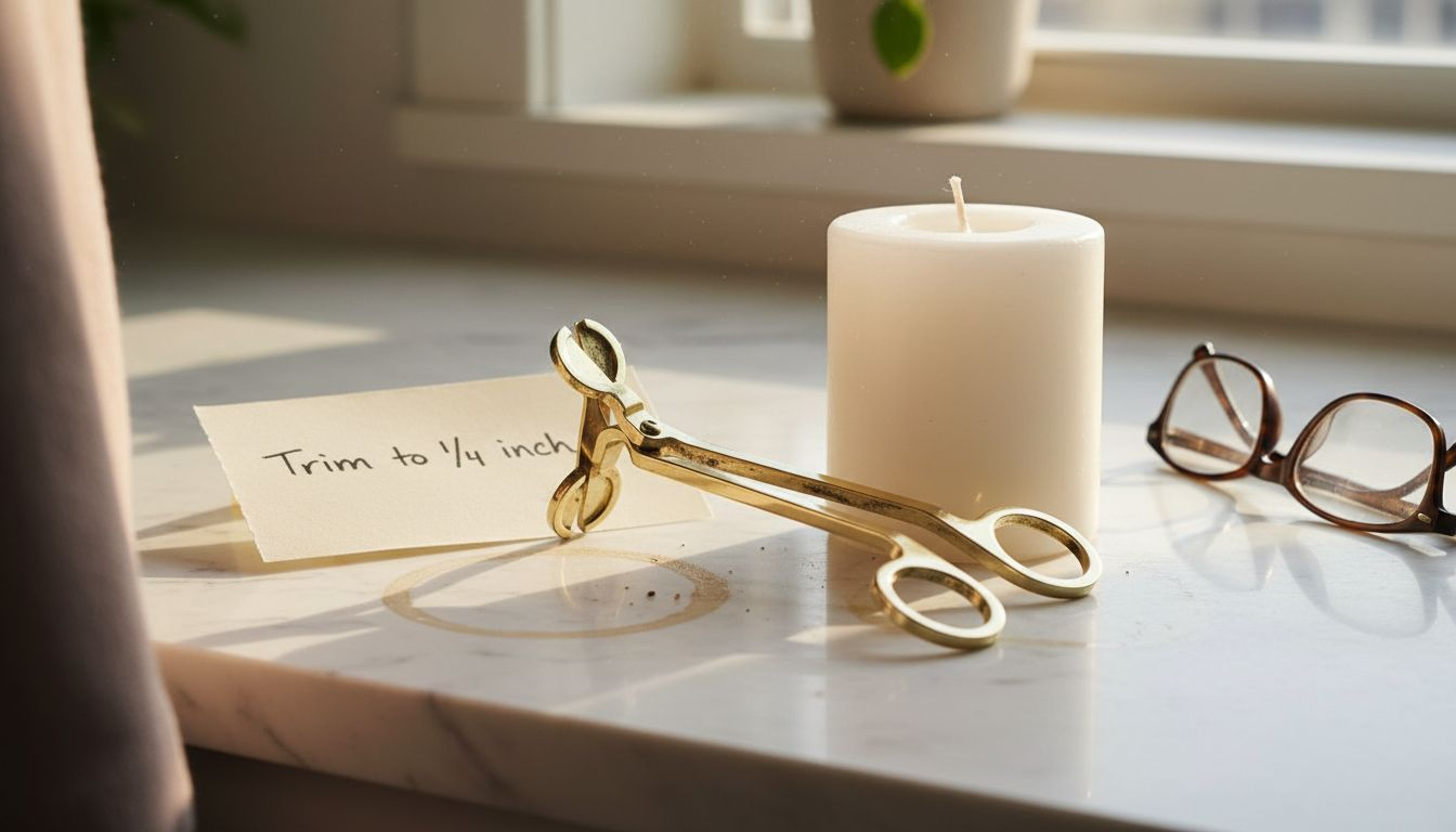 Close-up showing wick trimmer and candle