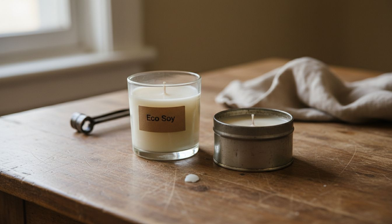 Close-up comparing soy and paraffin candles