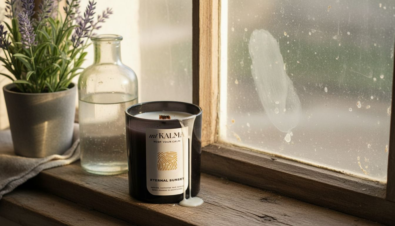 Close-up of rapeseed wax candle by window