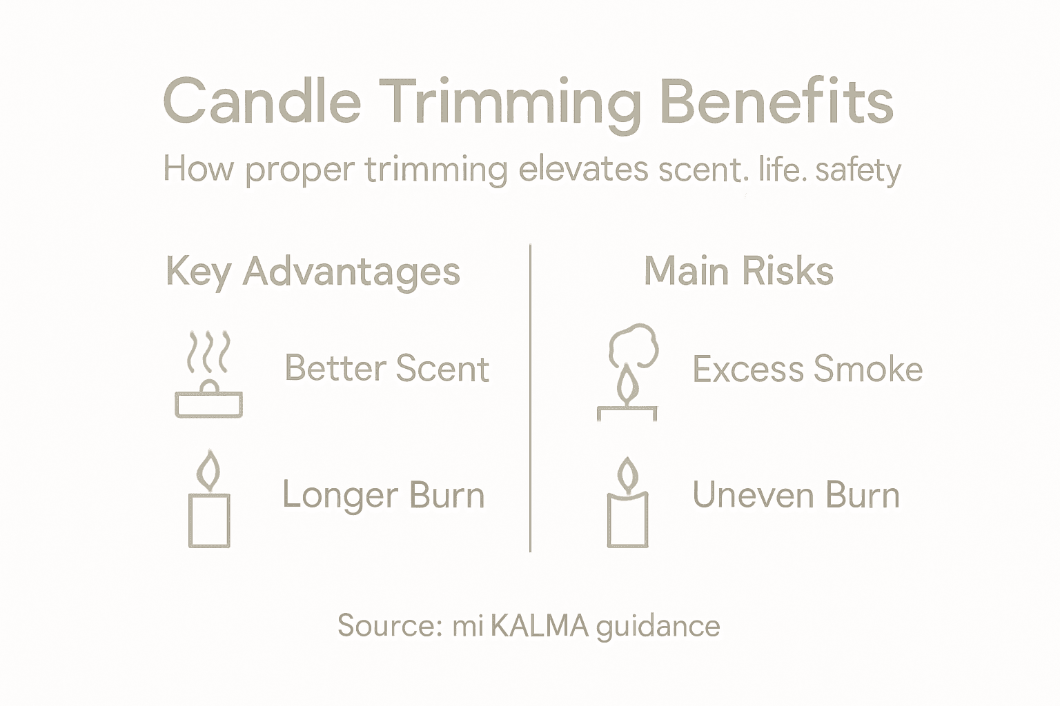 Infographic with candle trimming benefits and risks