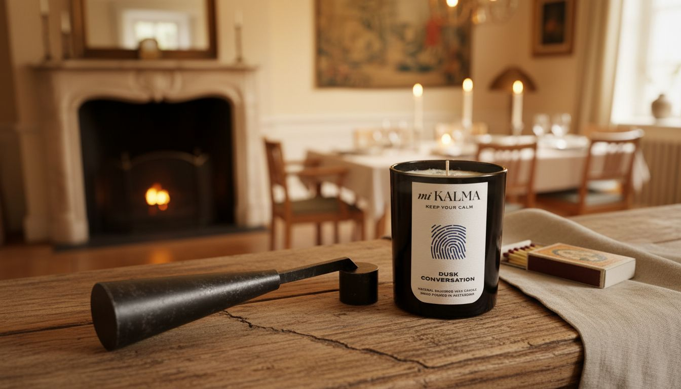 Close-up of cone candle snuffer on mantel