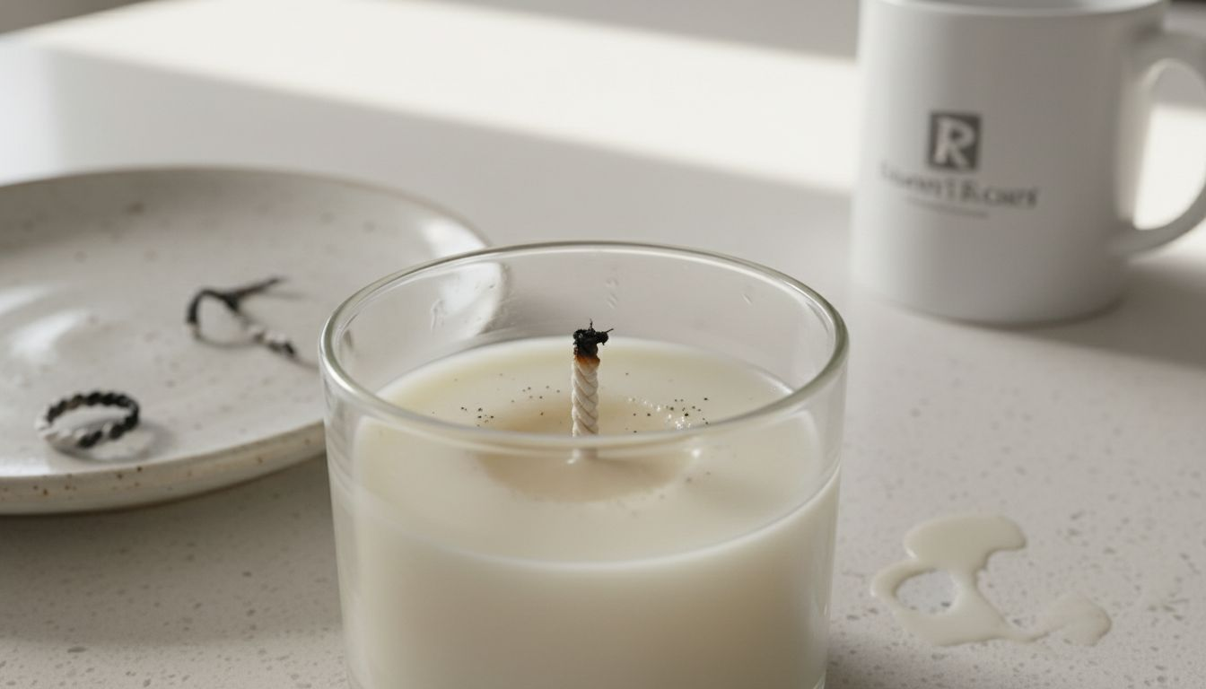 Closeup of candle wick with carbon buildup
