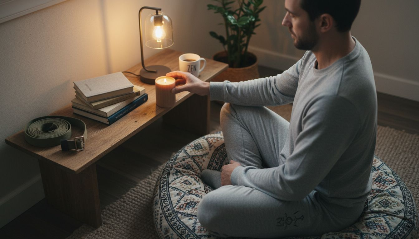 Man preparing sandalwood candle for meditation