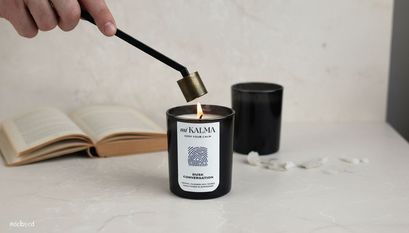 Hand using snuffer to extinguish candle flame