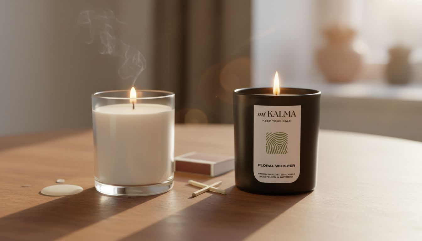 Side-by-side paraffin and natural candles burning
