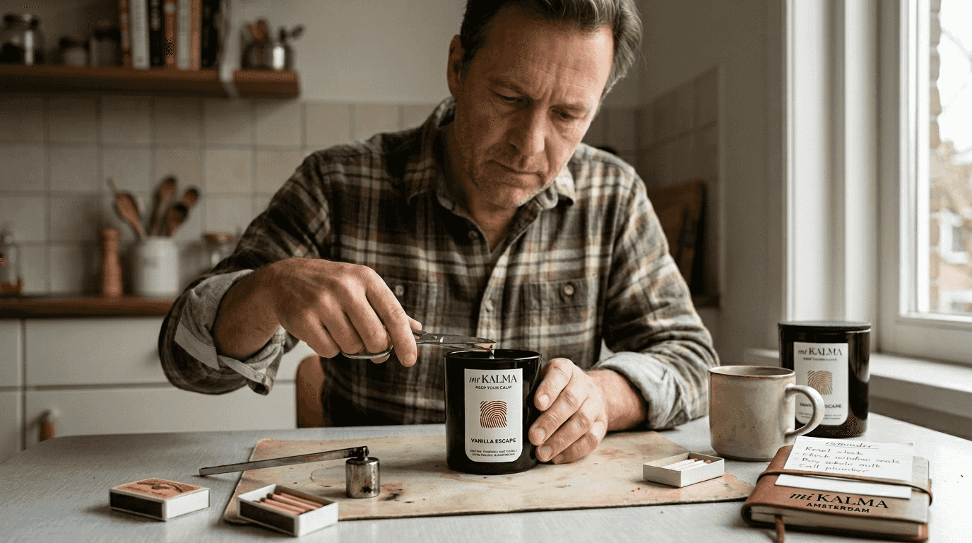 Man trimming candle wick for maintenance