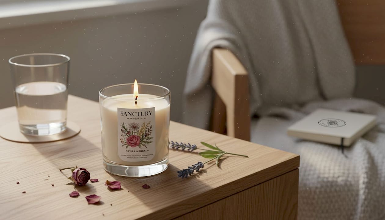 Natural vegan candle with floral woody notes