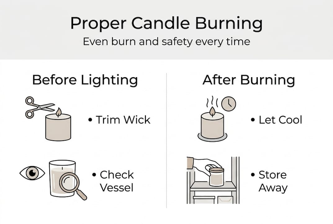 Infographic on proper candle burning and care steps