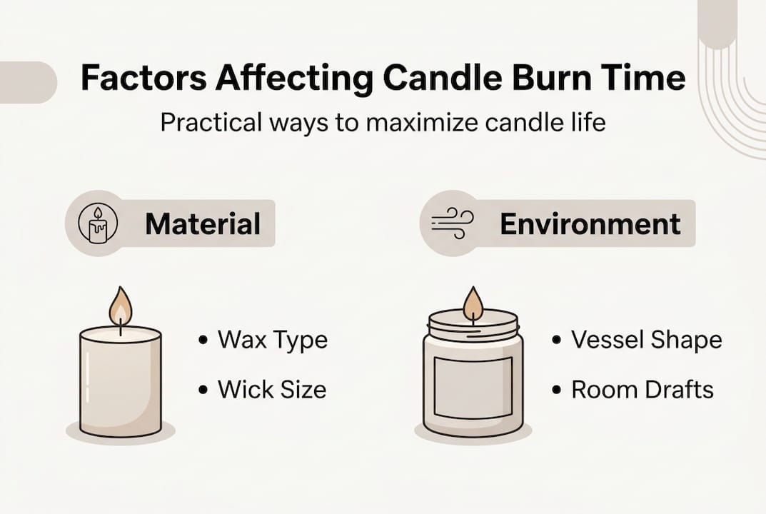 Infographic showing candle burn time factors