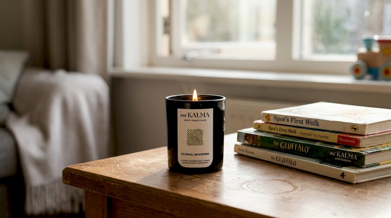 Candle burning with visible indoor soot