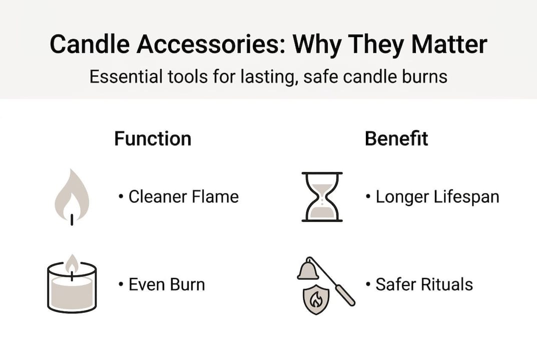Infographic showing essential candle accessory benefits