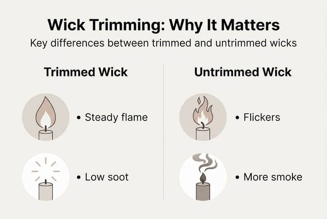 Infographic comparing trimmed and untrimmed candle wicks