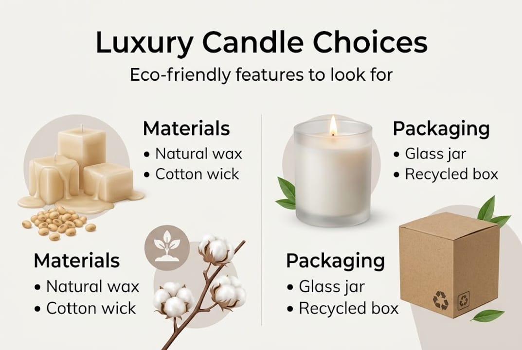 Infographic with luxury candle eco-friendly features