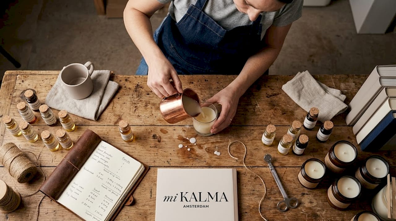 Artisan pouring eco-friendly candle wax