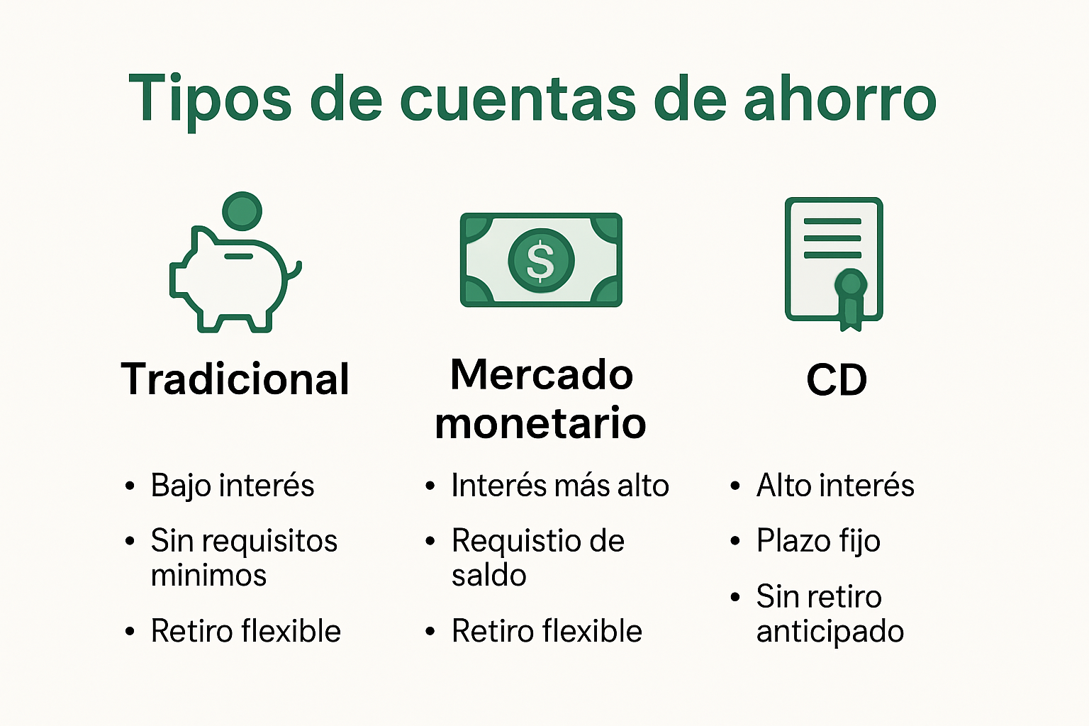 Comparación de los tipos de cuentas de ahorro en EE.UU.
