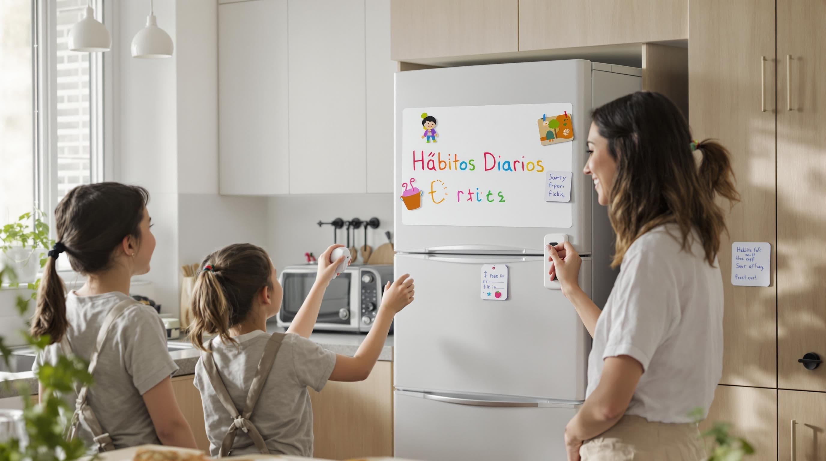 Family practicing daily energy-saving habits in the kitchen