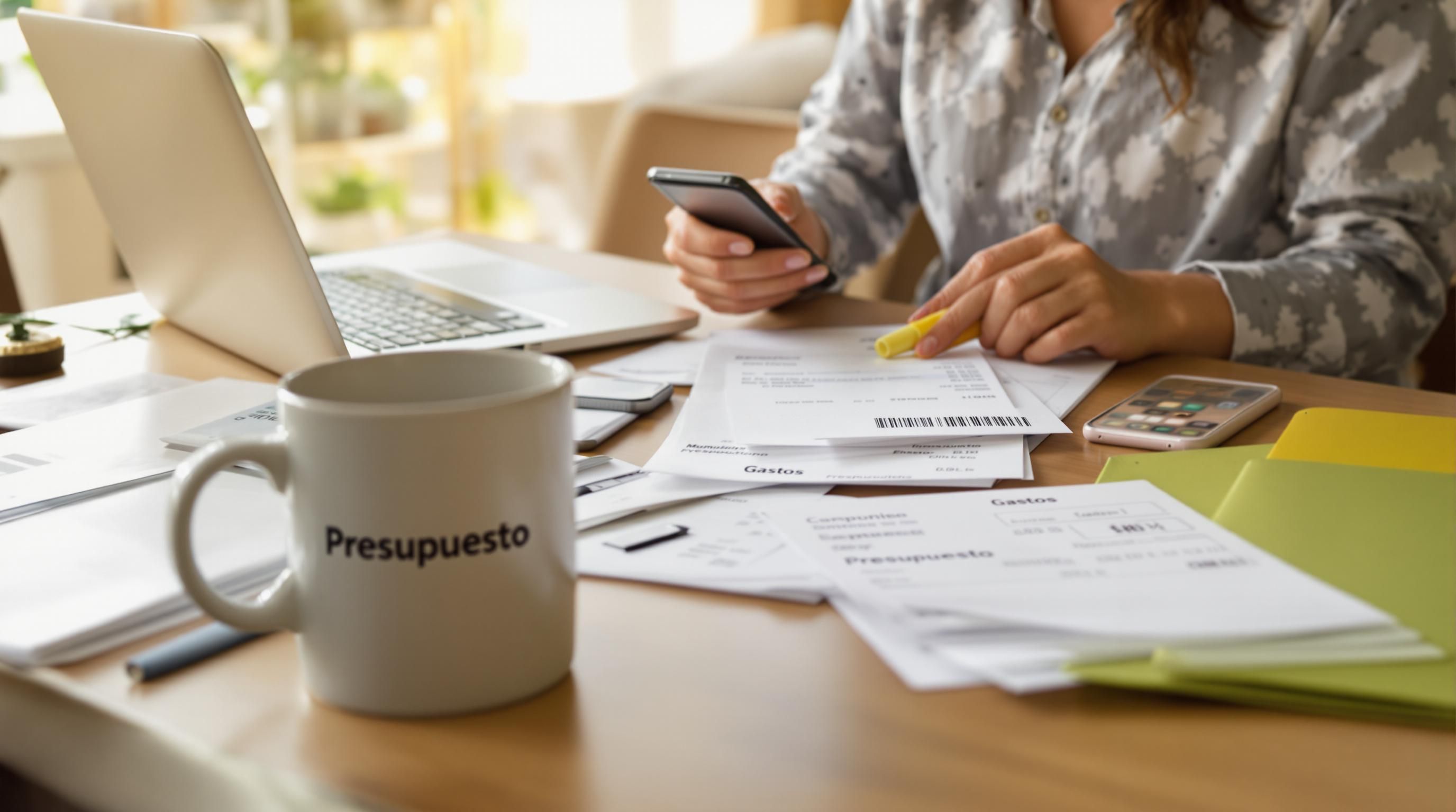 Young woman reviewing personal finances and expenses at home