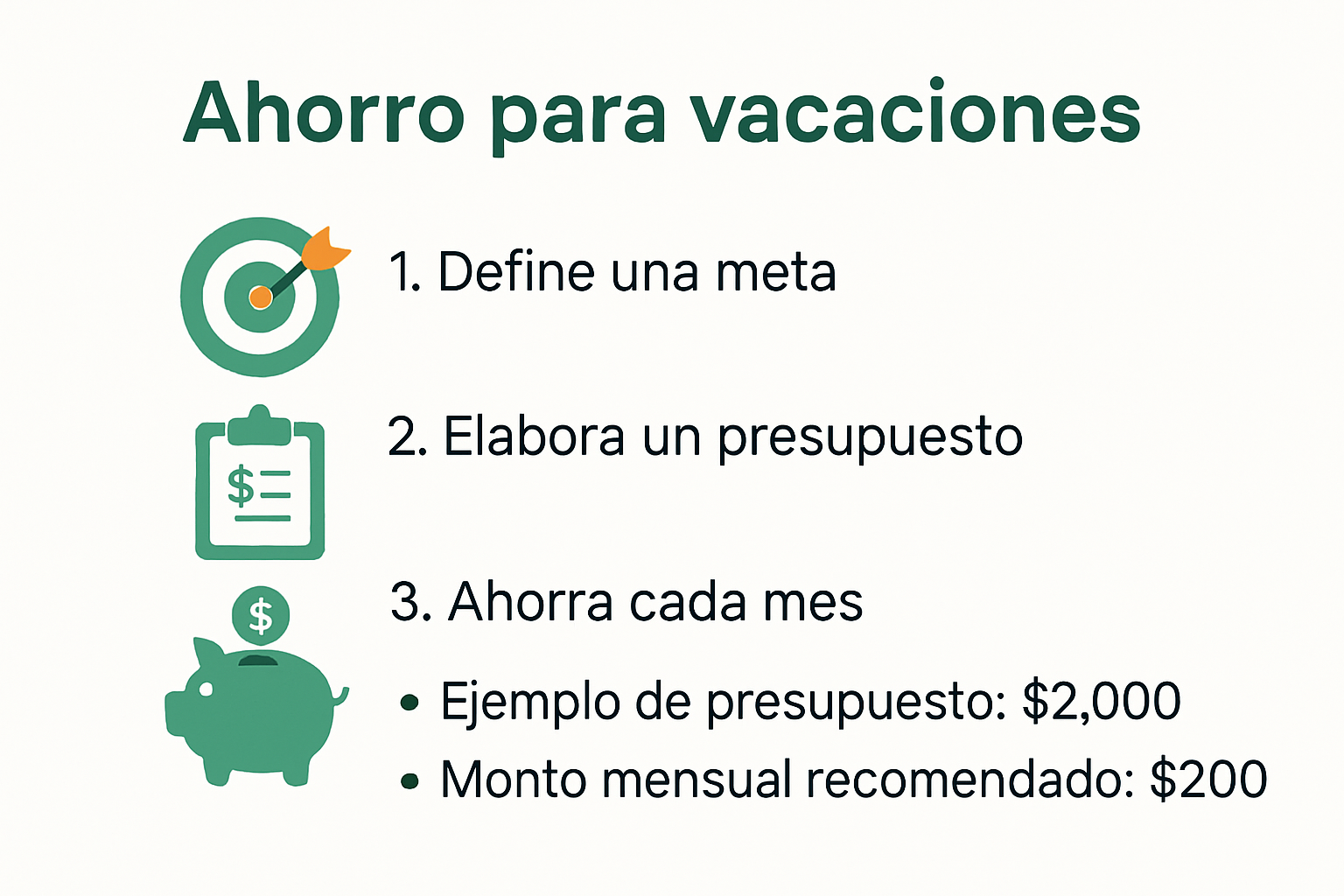 Infografía sobre cómo ahorrar para vacaciones: define metas y planifica paso a paso