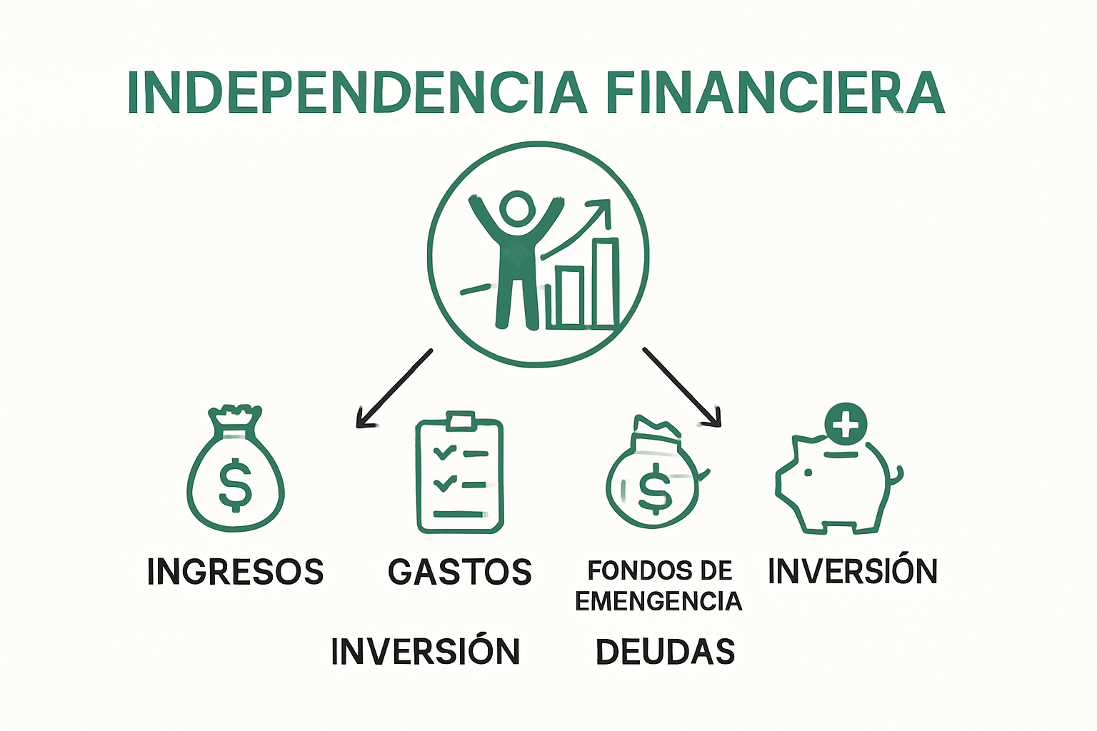 Infografía explicando independencia financiera y sus elementos clave.